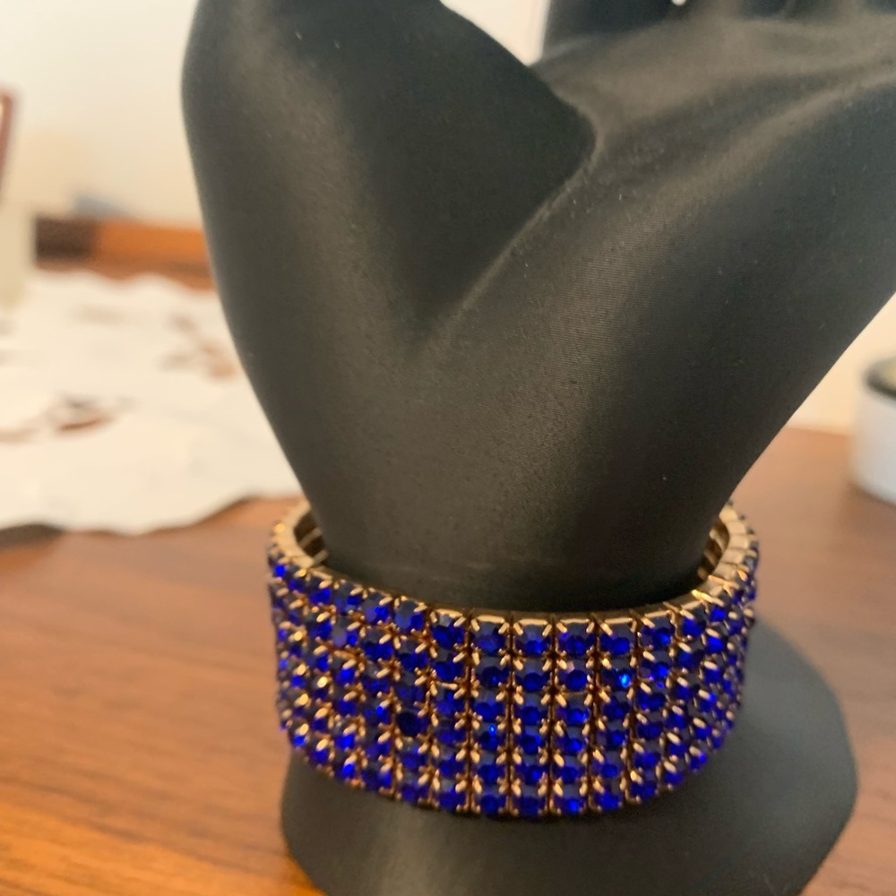 Cobalt Blue Multi-Row Crystal Stretch Bracelet